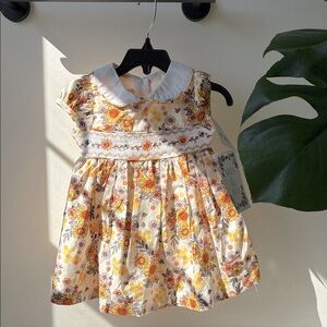 Iris & Ivy Smocked Bees and Sunflower Print Yellow Baby Dress NWT